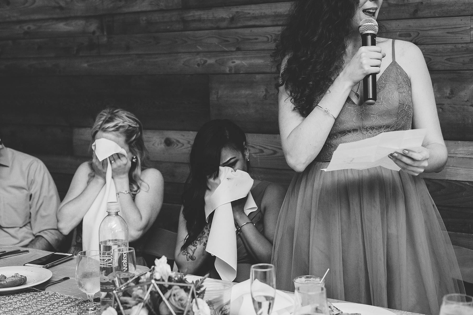 Bridemaids crying during maid of honor speech at omaha reception