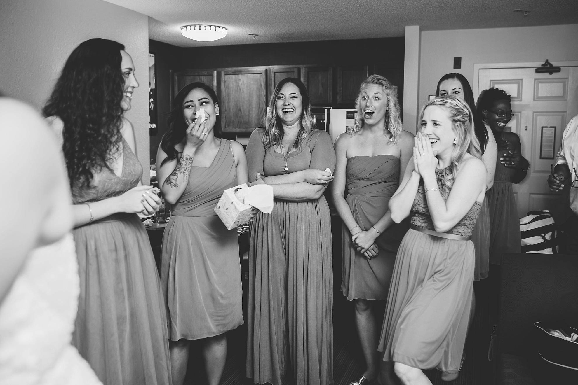 Omaha Bride first look with bridesmaids
