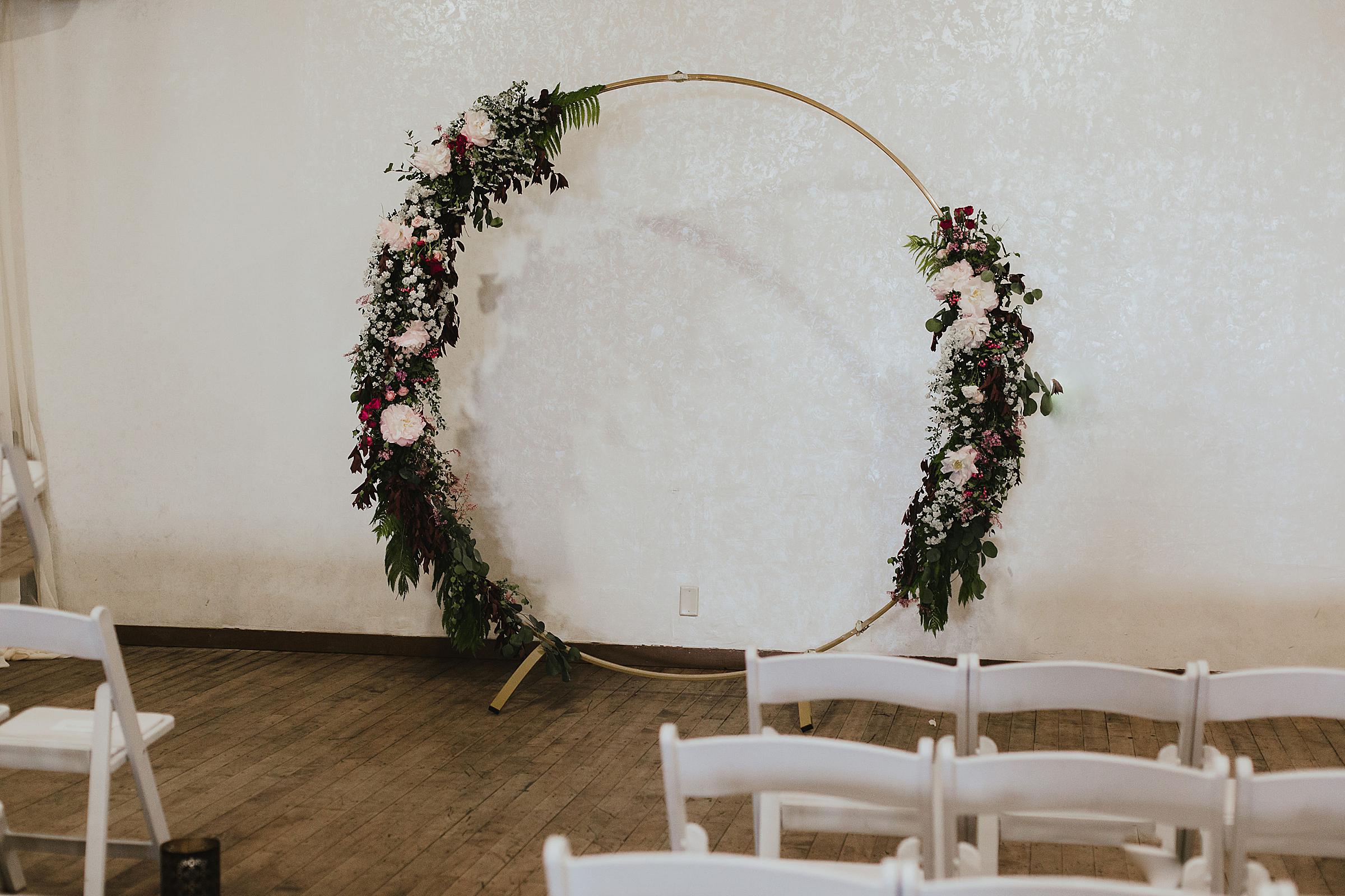 Omaha Wedding; Ceremony Details at Vintage Ballroom in the Old Market; Florals by One & Only; Photographed by Juliana Montane Photography