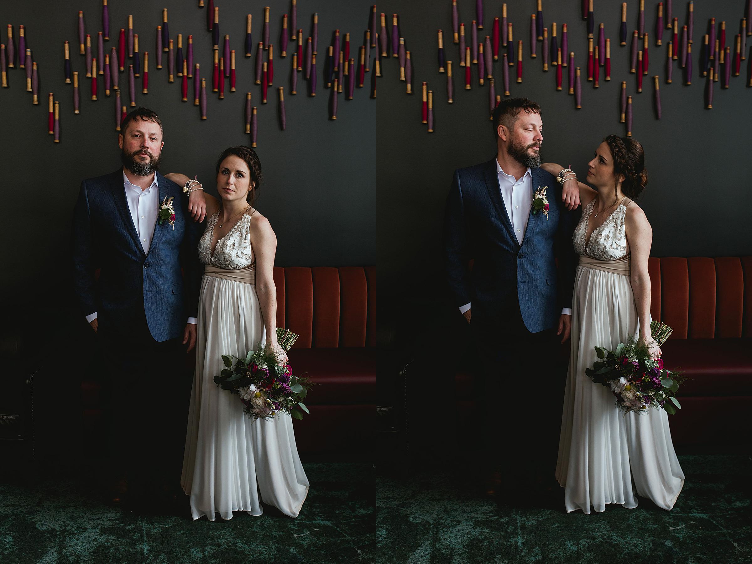 Omaha Wedding; Bridal & Groom Portraits at Hotel Deco; Florals by One & Only; Photographed by Juliana Montane Photography