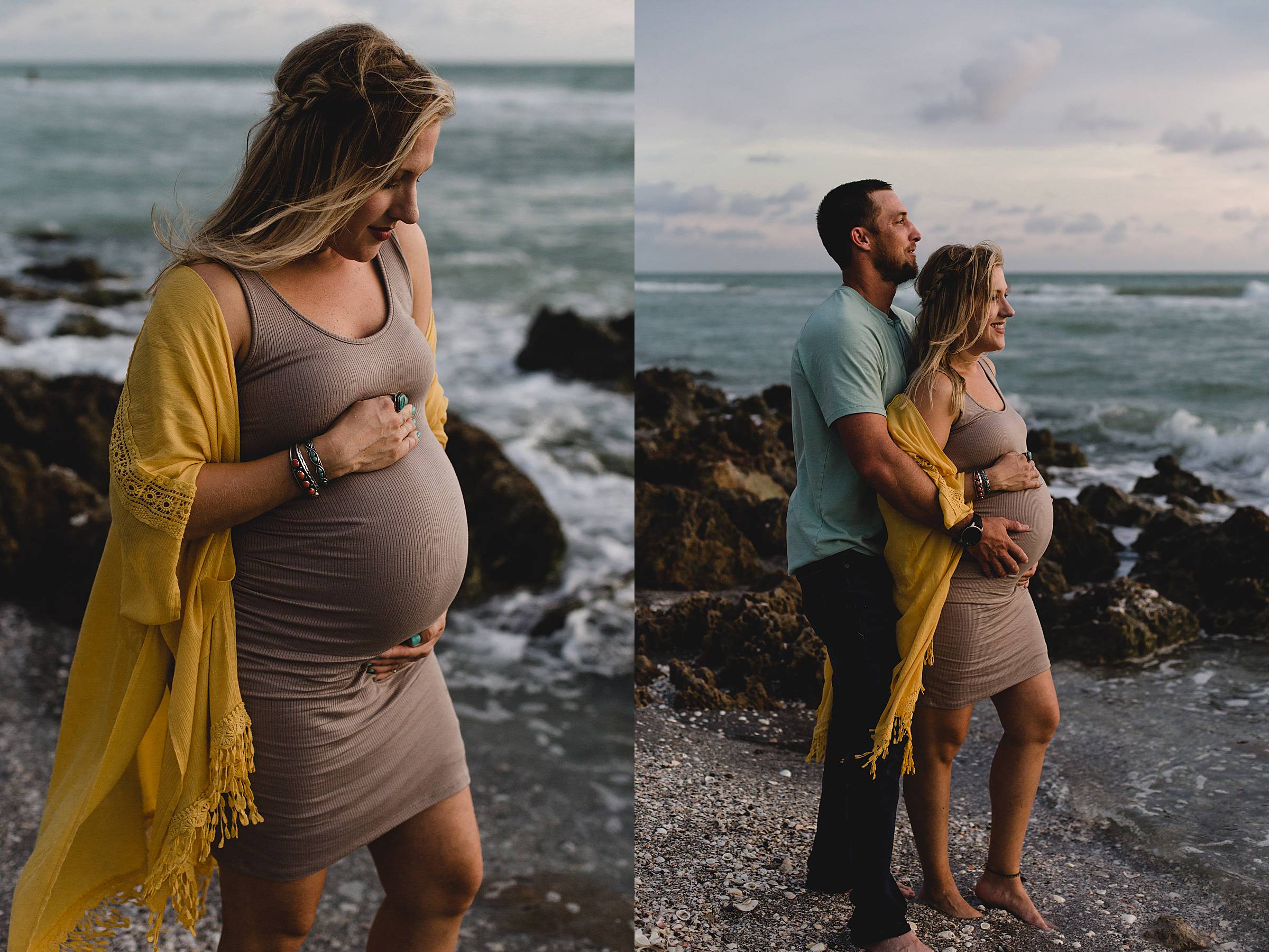 maternity session on the beach with rocks, venice maternity session, intimate family session on the beach in florida, juliana montane photography