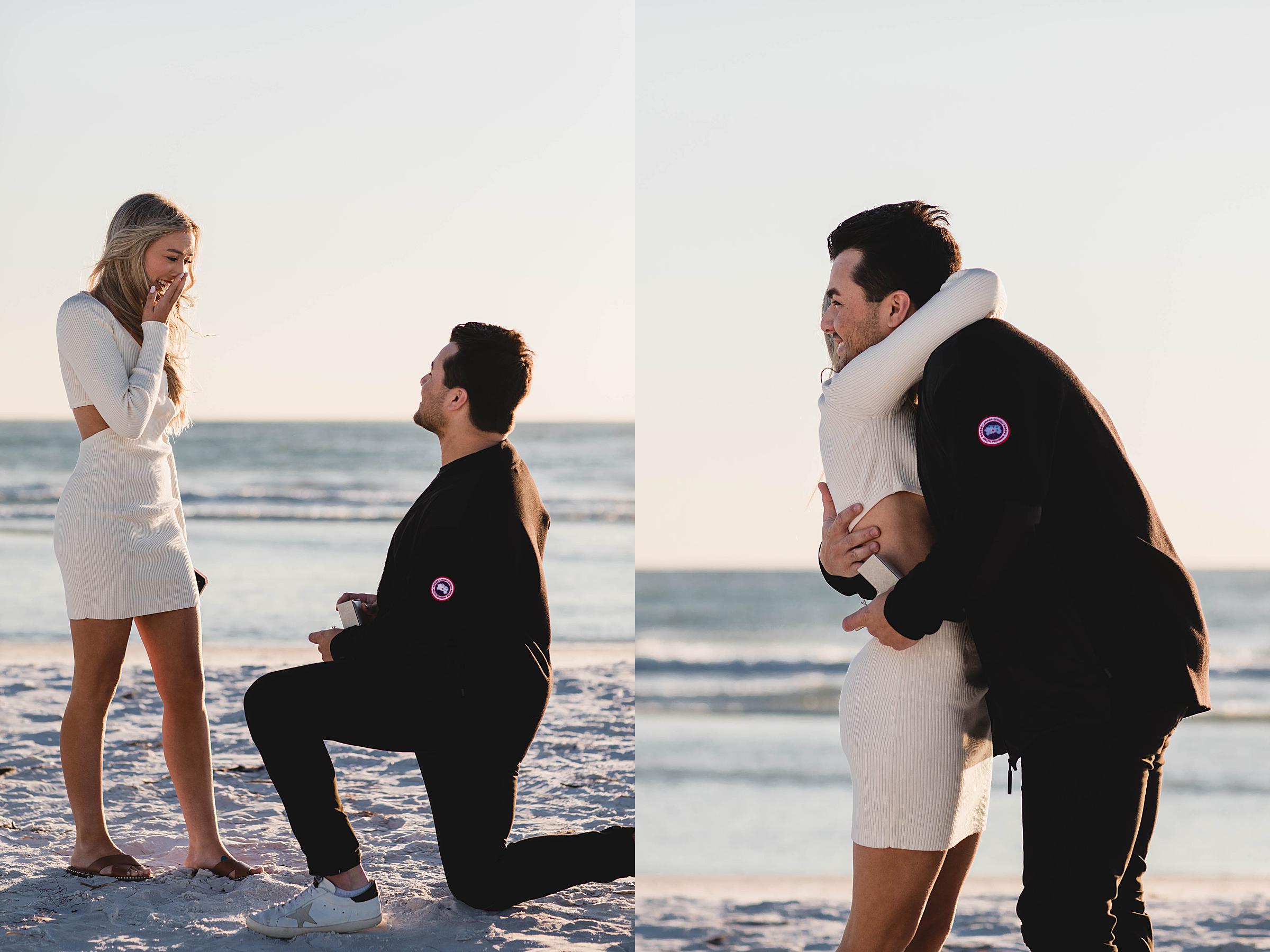 surprise proposal on Lido beach in Florida