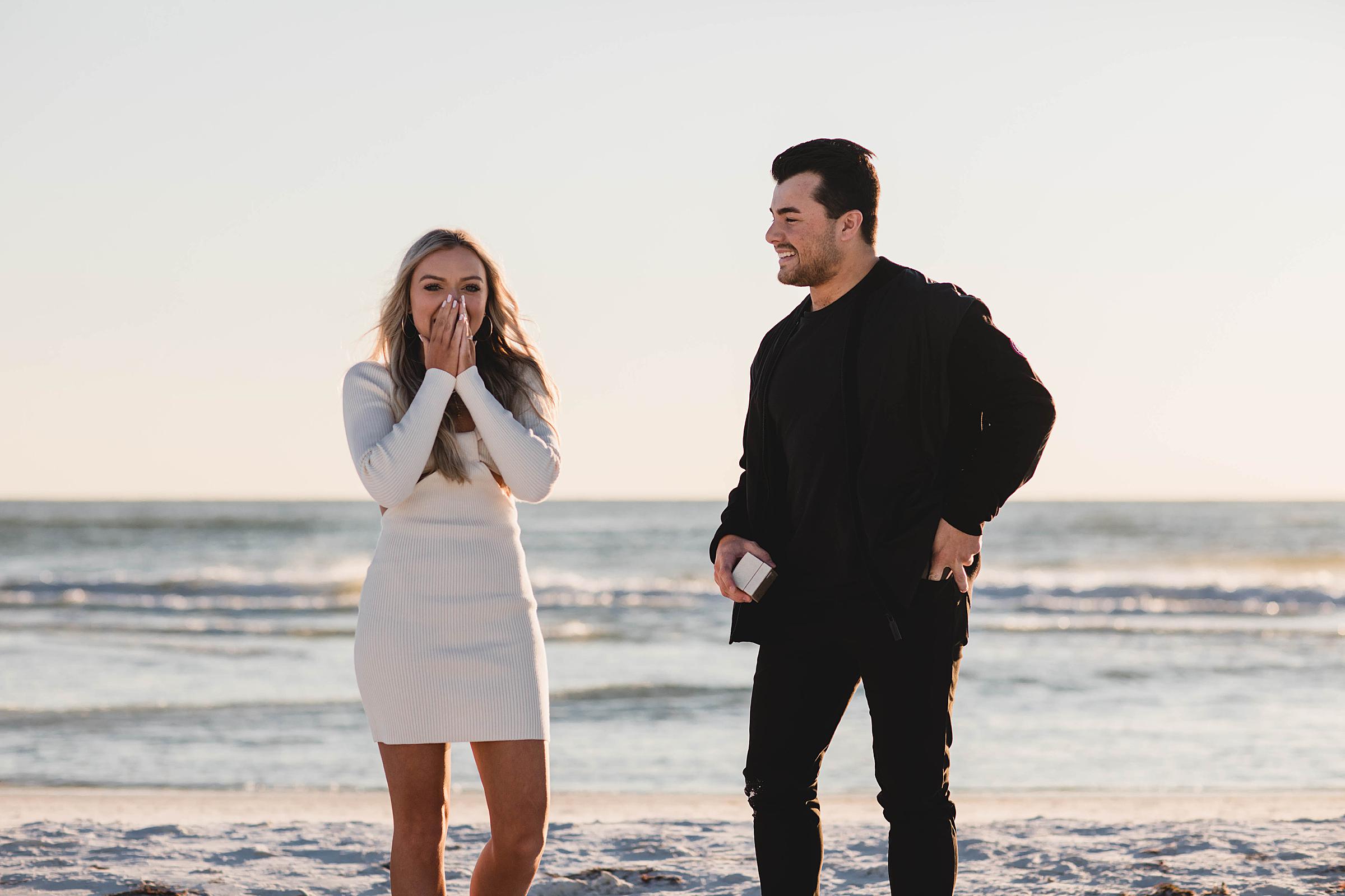 Surprise proposal photographer, proposal on lido key beach florida