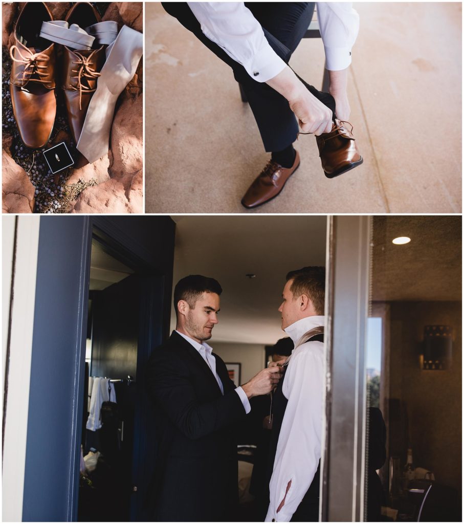 groom getting ready at sedona arizona destination wedding, juliana montane photography