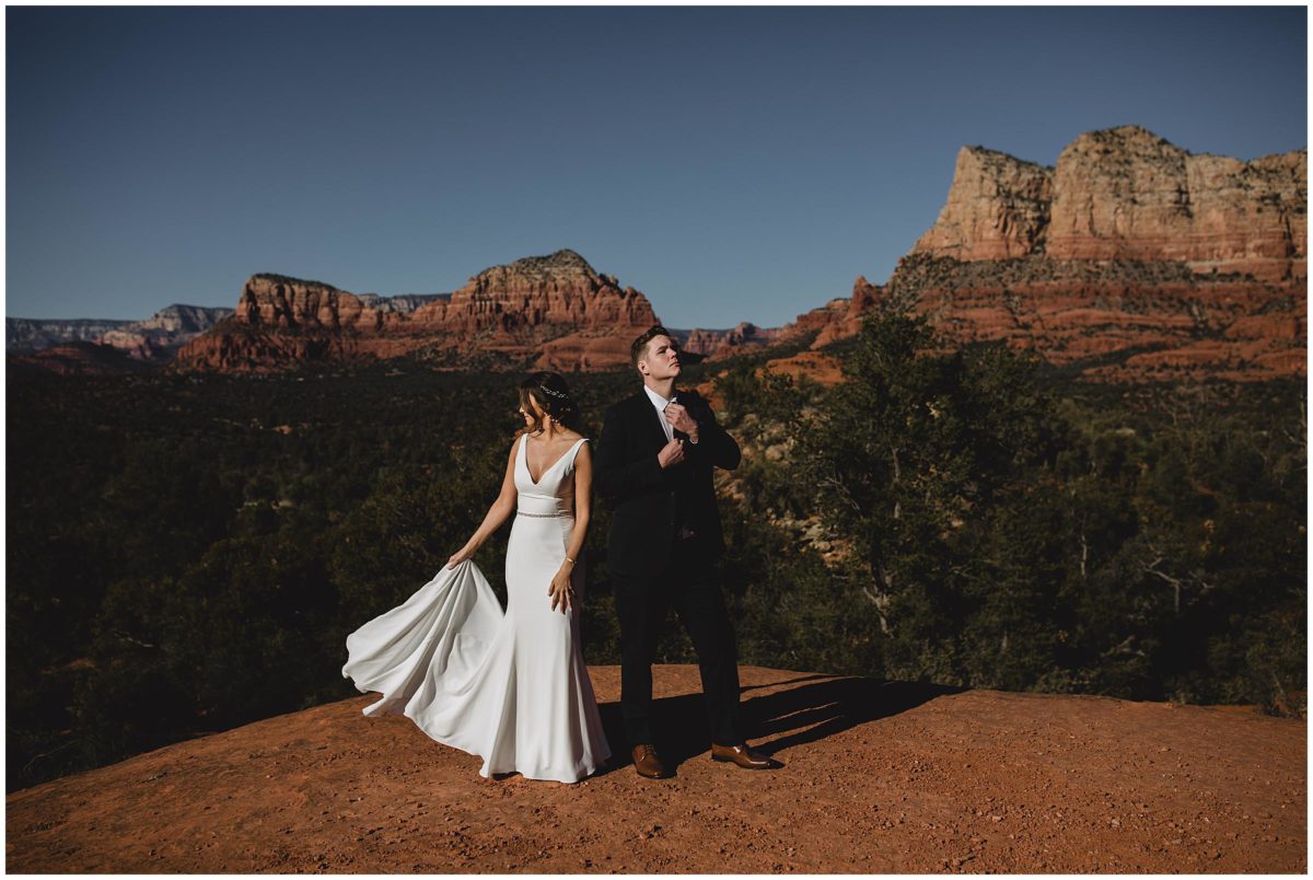 bride and groom photos at Bell Rock in sedona arizona, destination wedding in sedona, destination wedding photographer, juliana montane