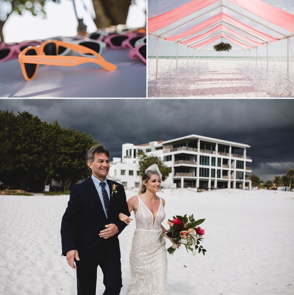 clear ceremony tent on the beach at sunset beach resort wedding