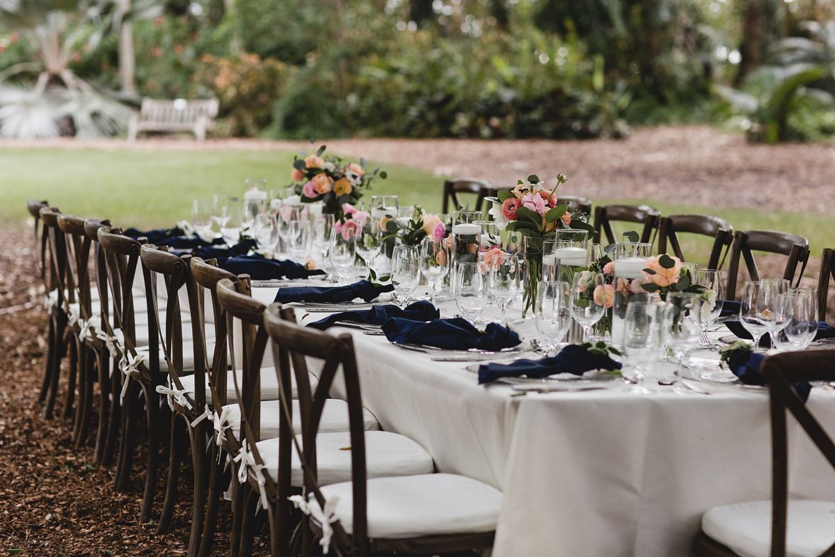 Marie Selby Gardens wedding reception table details and flowers