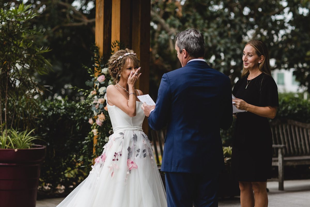 bride getting choke up at selby gardens wedding in sarasota florida