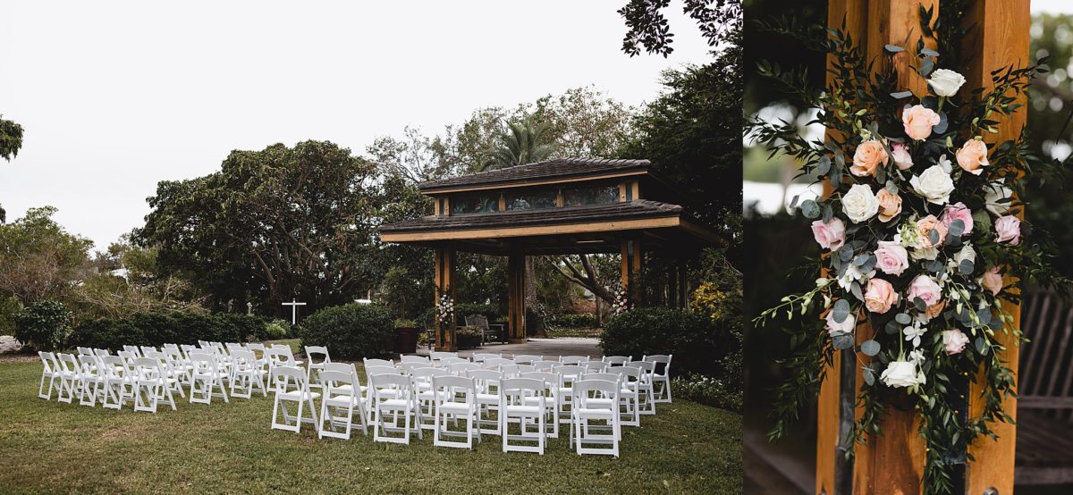 ceremony setup and details at selby gardens wedding gazebo