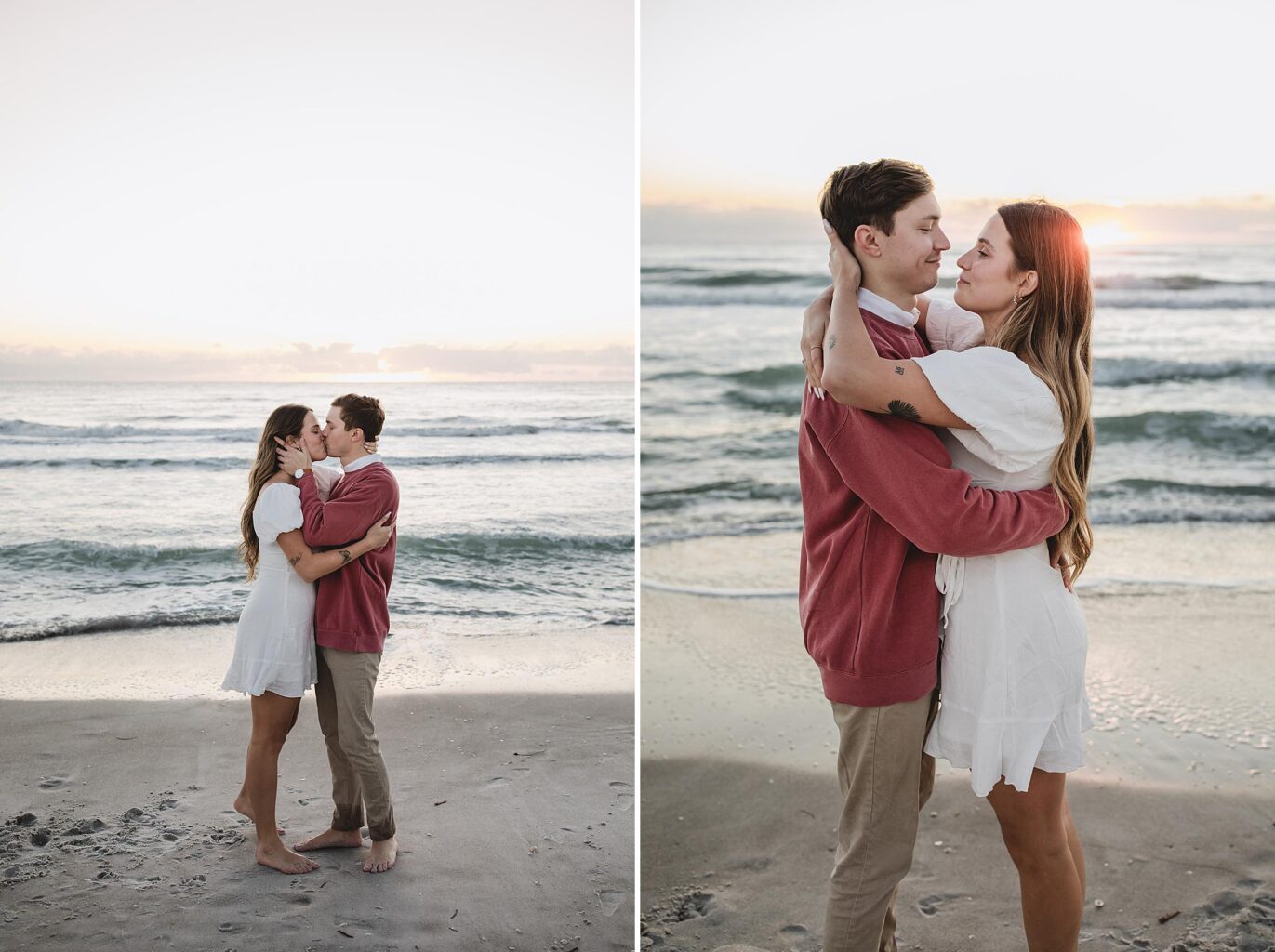 couple kissing and posing for sunset beach photos during their sarasota beach proposal