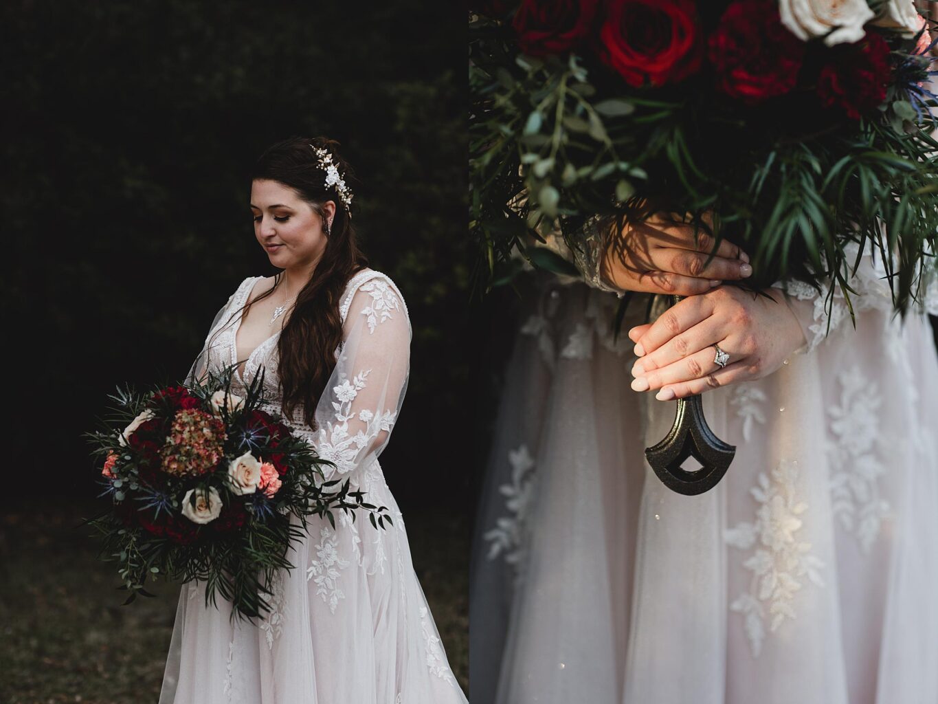 Bride and her wedding bouquet at lakewood ranch wedding. Photographed by Juliana Montane Photography.