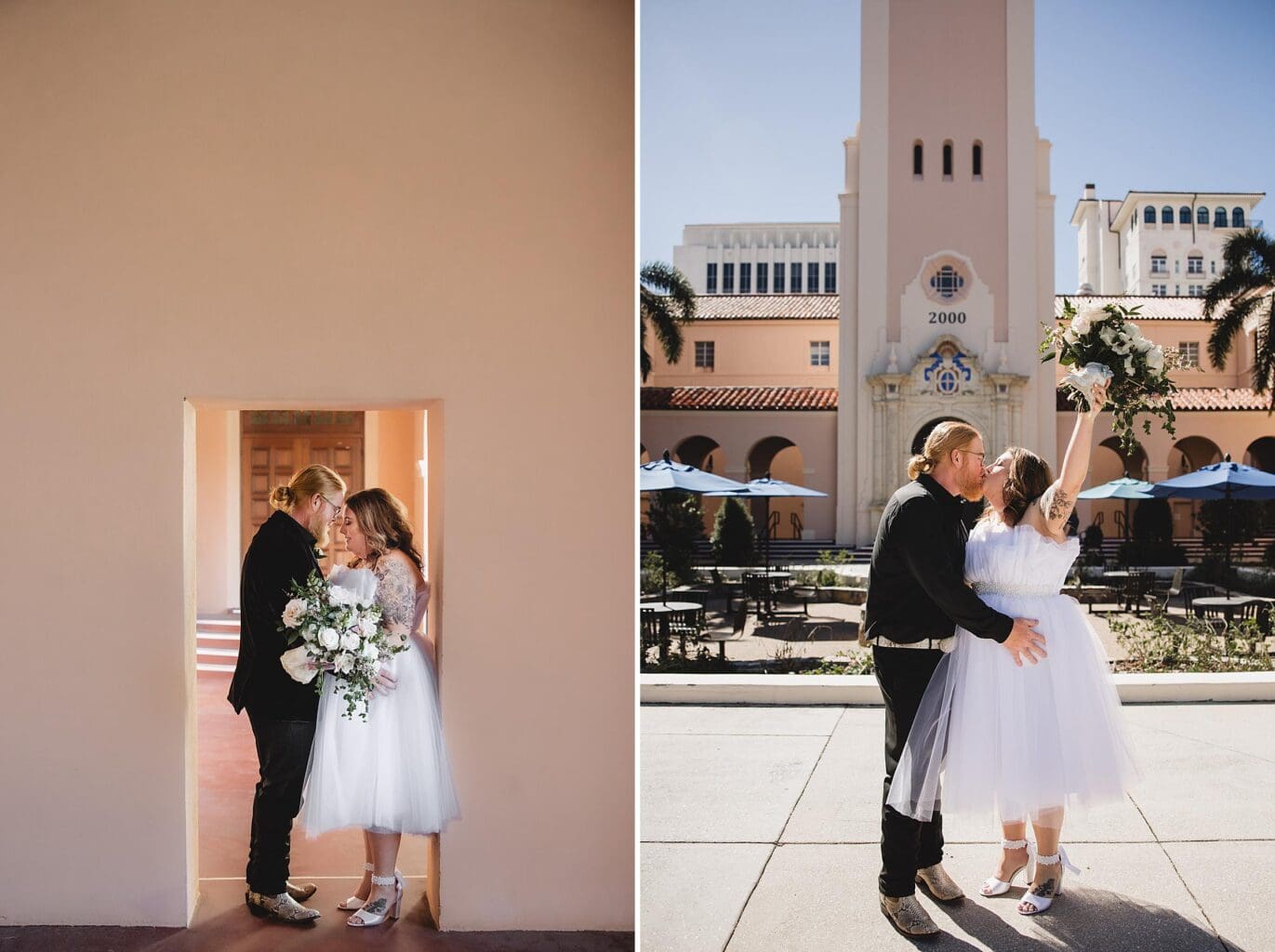 Bride & Groom celebrating at Sarasota Elopement at Sarasota County Courthouse photographed by Juliana Montane Photography