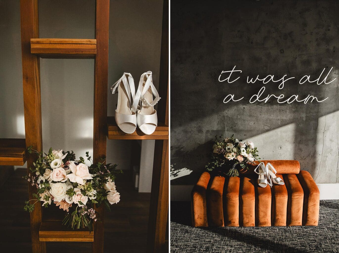 Bride wedding shoes and wedding bouquet at Sarasota Elopement photographed by Juliana Montane Photography