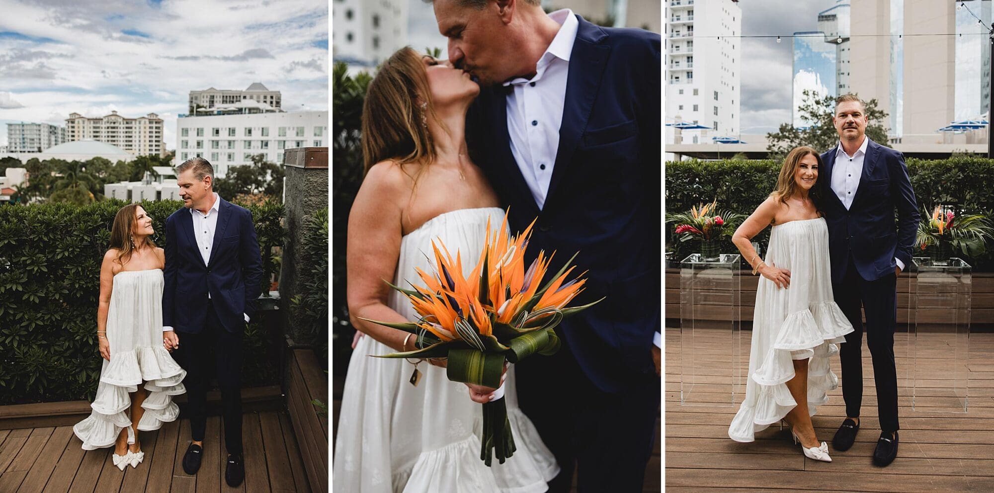 Bride & Groom portraits and close up of wedding bouquet at Sage Restaurant in downtown Sarasota, FL photographed by Juliana Montane Photography