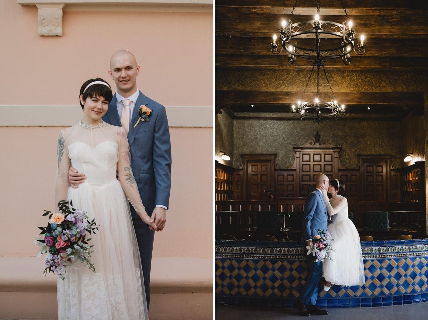 Bride & Groom posing at the Sarasota Courthouse photographed by Juliana Montane Photography