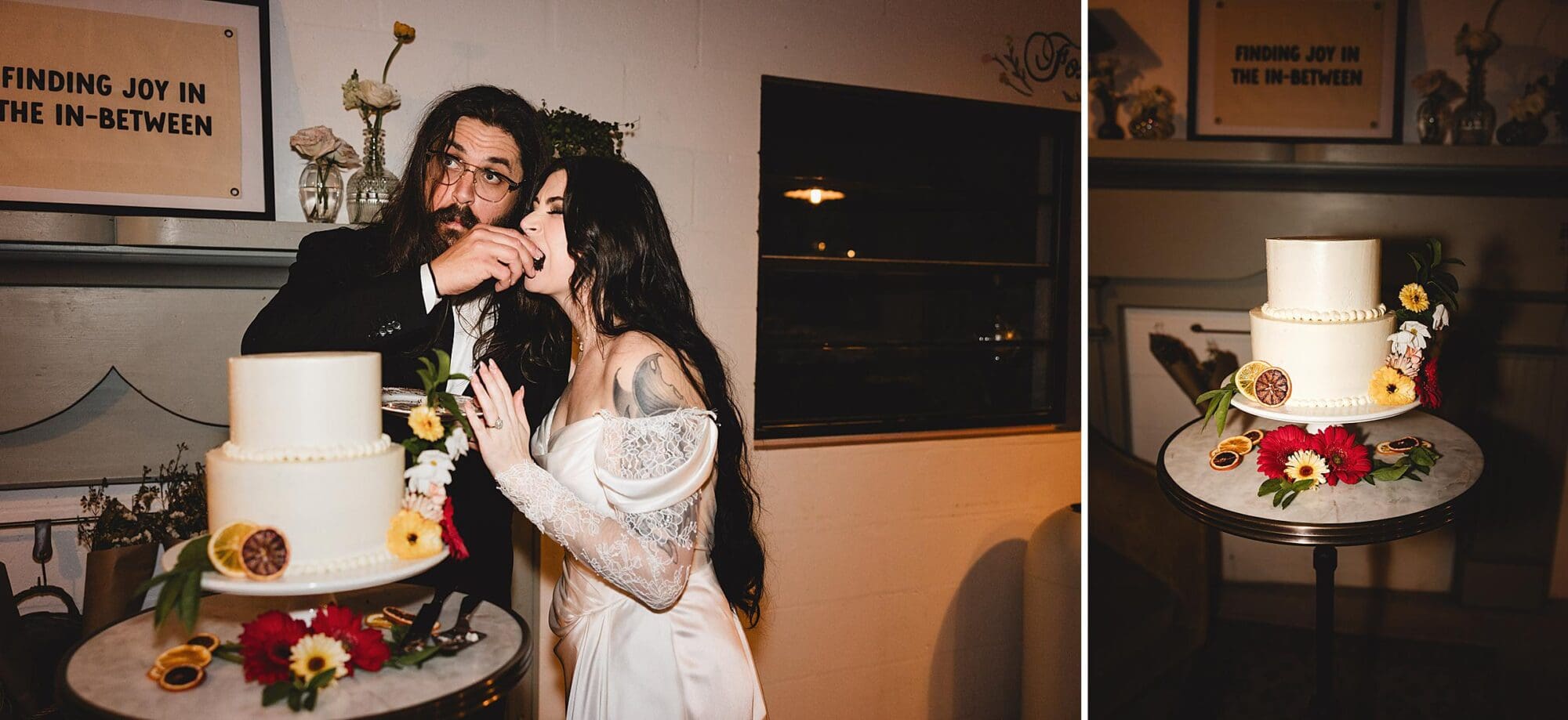 Bride & Groom cutting the cake at Wedding at The Fox Mercantile in Bradenton Florida photographed by Juliana Montane Photography